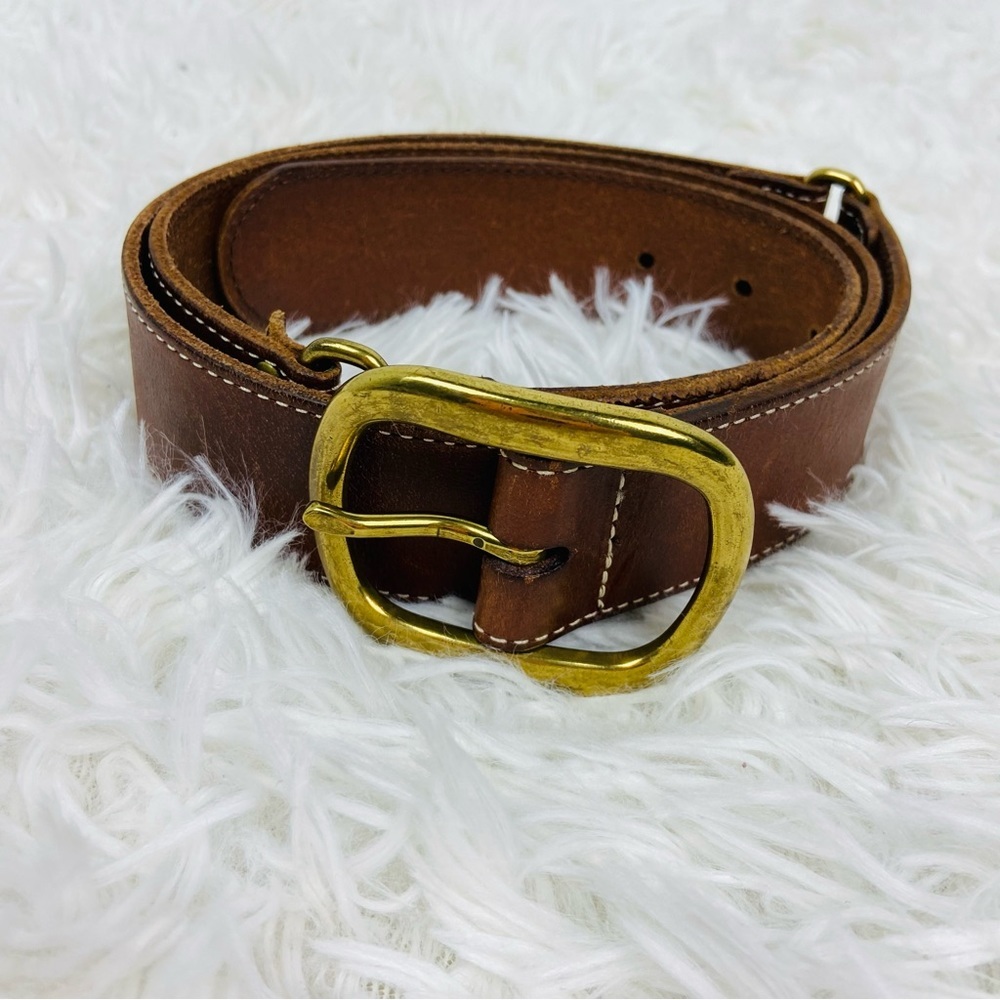 TALBOTS brown 100% genuine leather brass buckle belt size medium - Picture 17 of 17